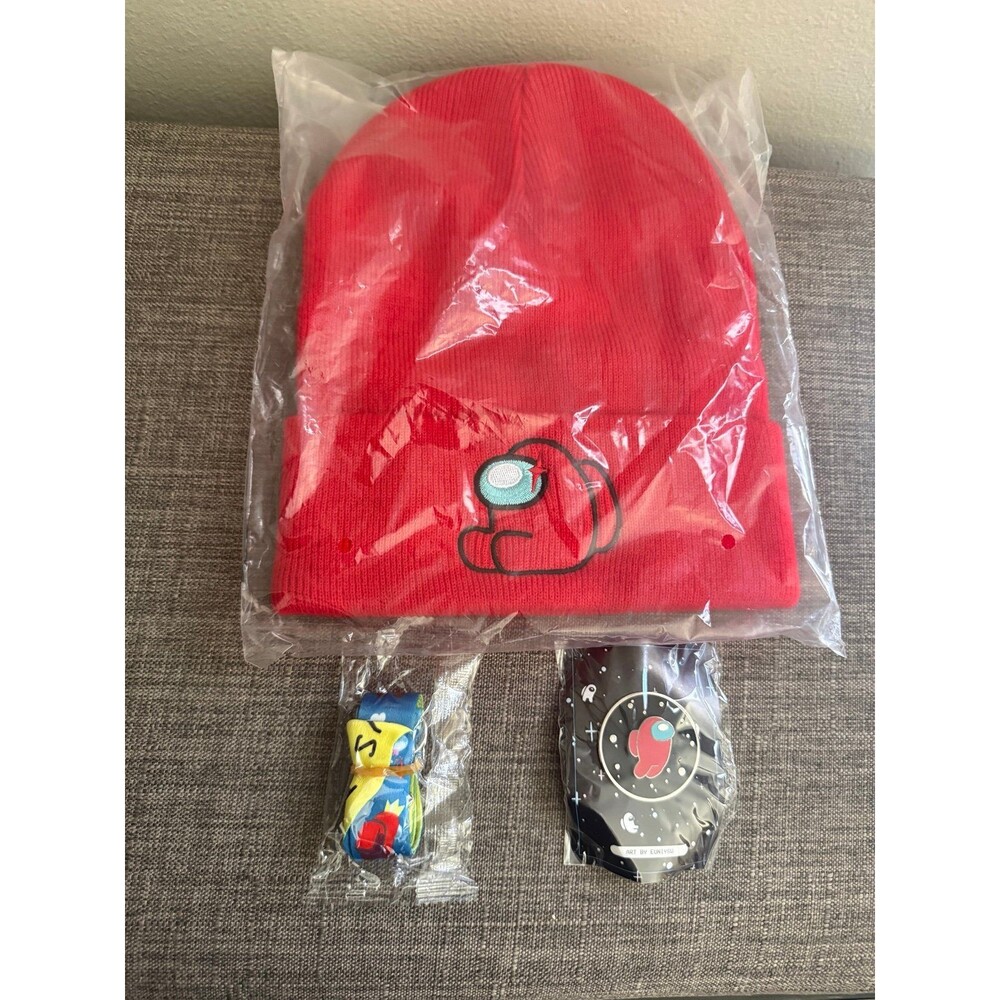 NEW Among Us Ejected Edition Merch Red Imposter Beanie, Lanyard & Pin
